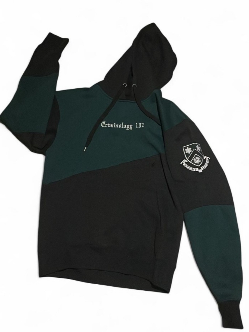 Green & Black Colorblock Hooded Sweatshirt